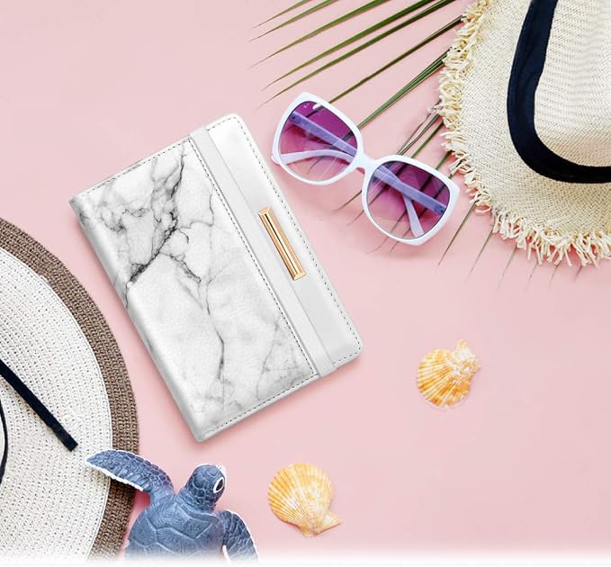 Coco Rossi Passport Holder for Travel Women Slim RFID Passport Cover Wallet | Travel Essentials, Passport Book Holders, Passport Wallet Cover Case, PU Leather, Cute, Thin, Spliced Design, White Marble