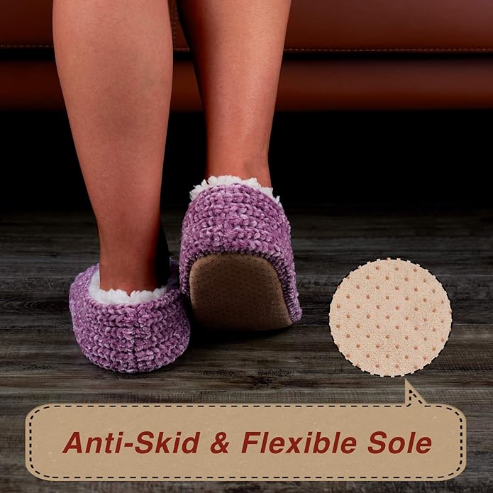 cosyone1997 2-Pair Thick Warm Fuzzy Slippers for Women Indoor Fluffy Sherpa Lined, Winter House Shoe Socks Non-Slip Soft Soles, Cozy Christmas Gifts