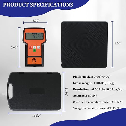 110LBS Electronic Digital Refrigerant Charging Weight Scale with Portable Case, HVAC Refrigerant Scale in Higher Precision for All Refrigerant Recovery Tanks
