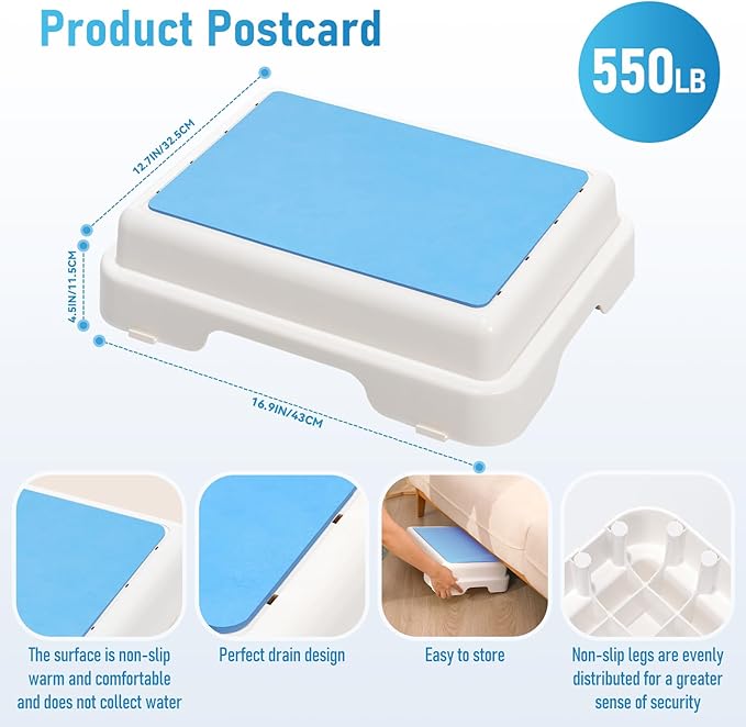 Bath Shower Step,Stackable Bathtub Non Slip Safety Step Stool, Indoor/Outdoor Handicap Wideing Hands Free Platform Medical Portable Stack-Able, for High Beds, Kitchens,Bathroom.