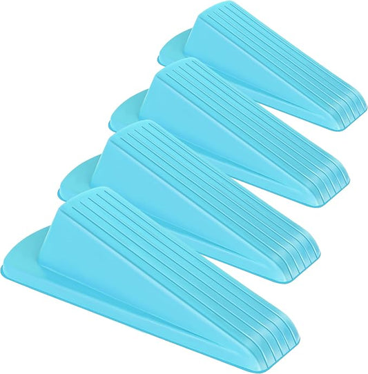 4 Pack Premium Rubber Door Stoppers Wedge, Door Stops for Carpet Heavy Duty Door, for Bottom of Door on Tile, Concrete, Carpet, Wooden Floor (Blue)