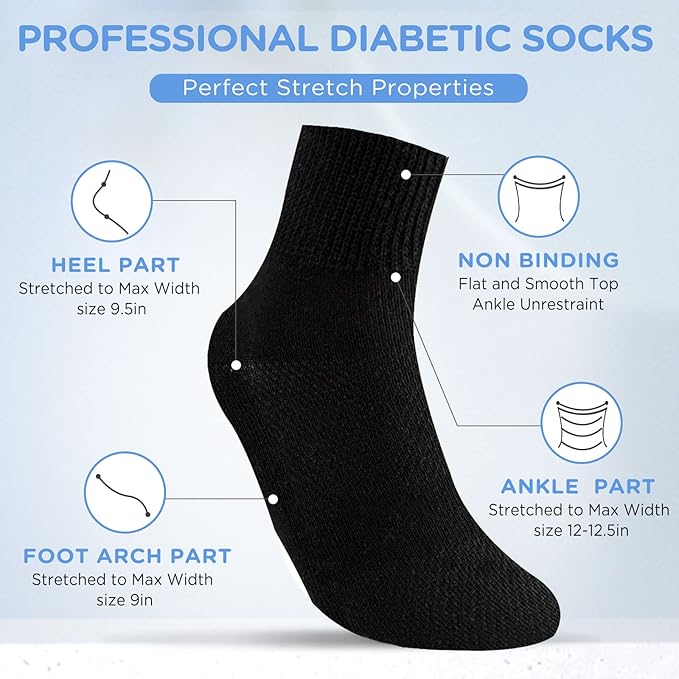 Bulinlulu Bamboo Viscose Diabetic Socks, 6 Pairs Non Binding Ankle Socks, Reinforced Toe, Size 6-9/9-11/13-15