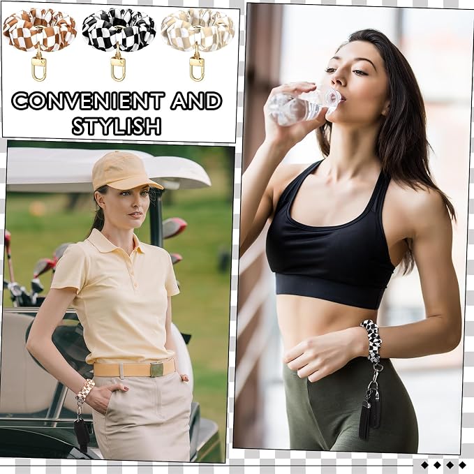Jadive 3 Pcs Scrunchie Keychain Wristlet Cute Bracelet Stretchy Car Keyring Wrist Holder for Women Gym Travel Shopping