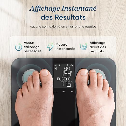 Etekcity Personal Scale Body Fat Scale, Personal Scale with AC Technology 180kg/0.05kg, Bluetooth Body Scale with App, Scale with Body Fat and Muscle Mass, BMI, XL Display Digital Personal Scale