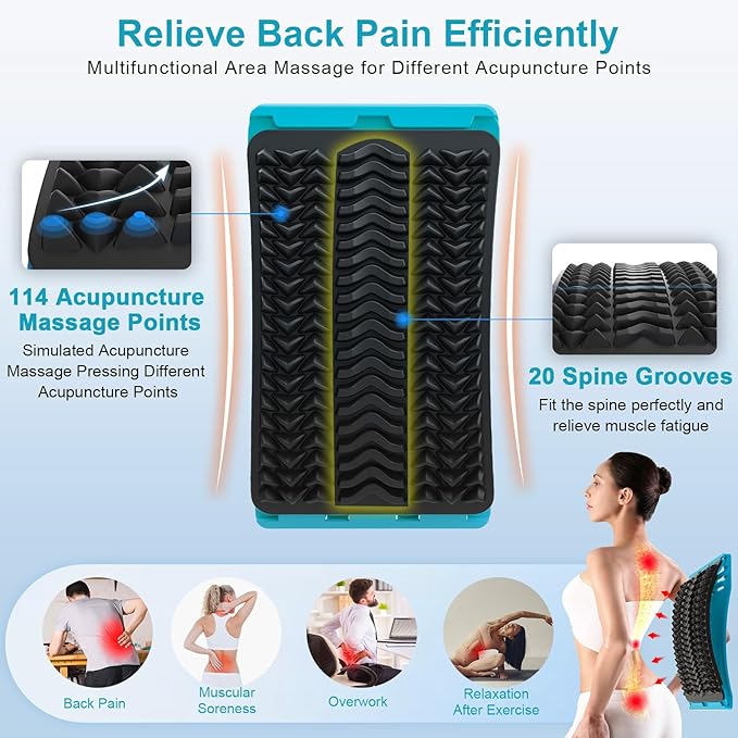 Back Stretcher for Lower Back Pain Relief, 4 Level Adjustable Arch Lumbar Back Cracker Board, Back Cracking Device, Back Massager for Scoliosis, Spine Decompression Support - Dark Blue