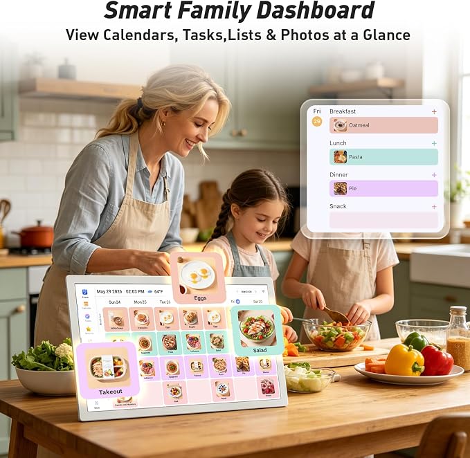 27" Digital Picture Frame Electronic-Calendar-WhiteBoard-Schedules – eCalendar FHD Touchscreen Display, Meal Planner, Auto-Sync Online Calendars, Chore Chart, Star Rewards, Wall Mount, Gifts for Mom