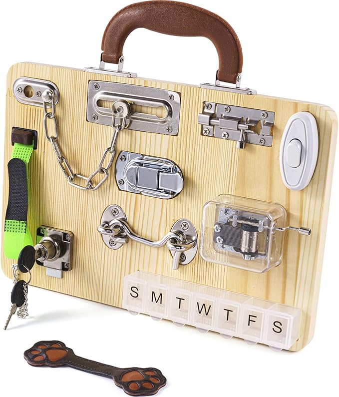 Dementia Activities for Seniors-Wooden Fidget Busy Board-Alzheimers Products for Elderly, Memory Games for Autism Adult Dementia Gadgets,Sensory ADHD Toys, Memory Care Activities for Elderly