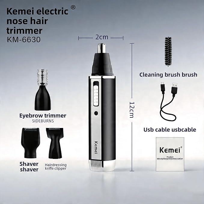 KEMEI 4-in-1 Nose Hair Trimmer for Men, Rechargeable Painless Eyebrow Ear & Beard Trimmer, IPX5 Waterproof Stainless Steel Blades with USB KM-6630