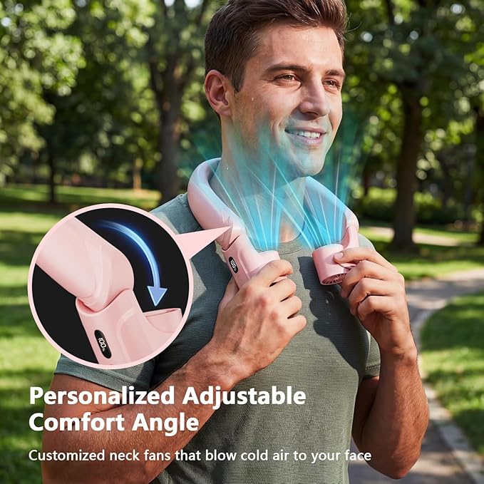 Mavax ChillGo Portable Neck Fan - 8000mAh Personal Wearable Fan, 9000 RPM Direct-flow 4X Powerful 360° Airflow Cooling Fan, Max 16H, 4 Speeds, LED Display, Great Gifts for Men Women - 5th Gen Pink