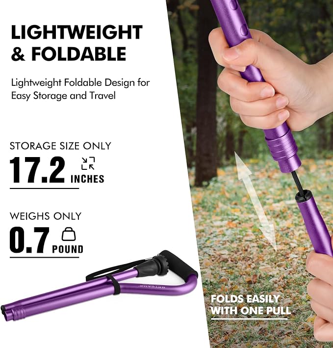 GPTCAMP Walking Cane and Walking Stick for Men Women,Lightweight Folding Canes with Offset Soft Cushioned Handle,Adjustable & Collapsible,Mobility & Leg Surgery Recovery