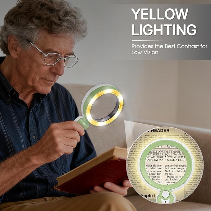 45X Magnifying Glass with Light, 6 Color Modes, 1200mAh Rechargeable, 4.6In Large Handheld Magnifier for Low Vision Seniors, Reading, Hobbies - Green