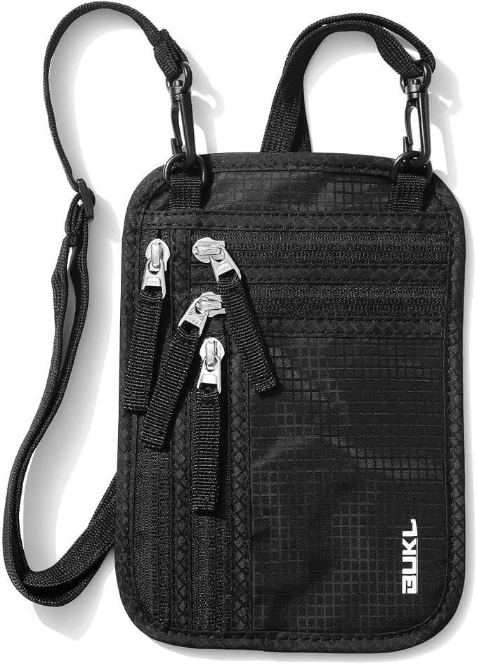 Navigator Travel Neck Wallet; RFID Blocking Pouch and Passport Holder for Travel with Neck and Waist Carry Modes; Travel Document Holder for Passports, Cards, Cash and Mid-Size Phones (Black)