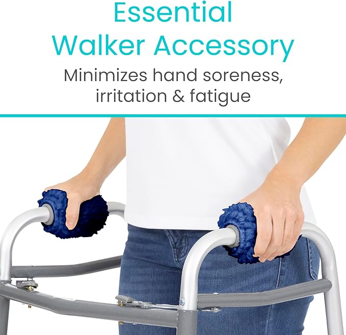Vive Walker Handle Cushions (2-Pack) Extra Soft Sheepskin Grips - Padded Hand Cover Accessories for Folding Rolling Wheelchair, Rollator Handle, Senior, Elderly Grippers - Foam Padding for Disability