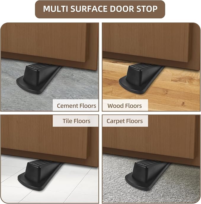 JZWBLILY Door Stoppers for Bottom of Door on Floor, Premium Rubber Door Stopper Wedge, Floor Sturdy Stackable Door Stops for Carpet Heavy Duty Door, Door Gaps (Black, 4 Pack)
