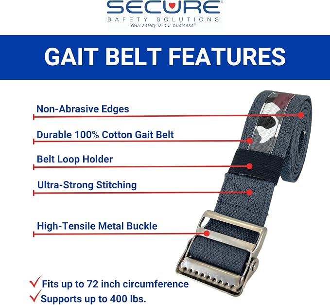 Secure Gait Belt for Seniors with Metal Buckle - Transfer and Walking Standing Aid Elderly, Physical Therapy, Nurses