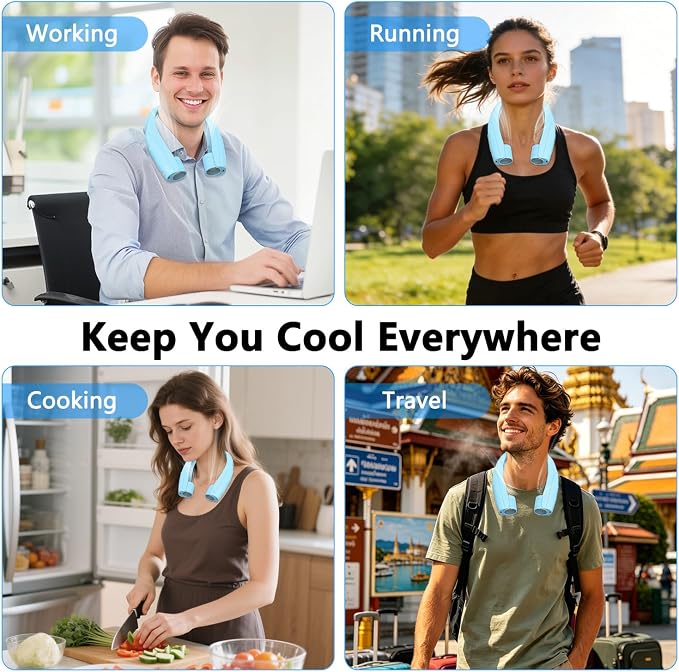 Neck Fan, 6000mAh USB Rechargeable Hands Free Personal Fan, 6 Speeds Adjustable Portable Neck Fans, Faster Cooling Wearable Fan, Ultra Quiet for Outdoor, Travel, Home, Office - Sky Blue
