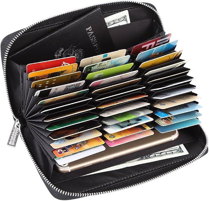 Women 36 Slots RFID Blocking Card Holder Large Long Leather Zipper Organizer Accordion Wallet,Black