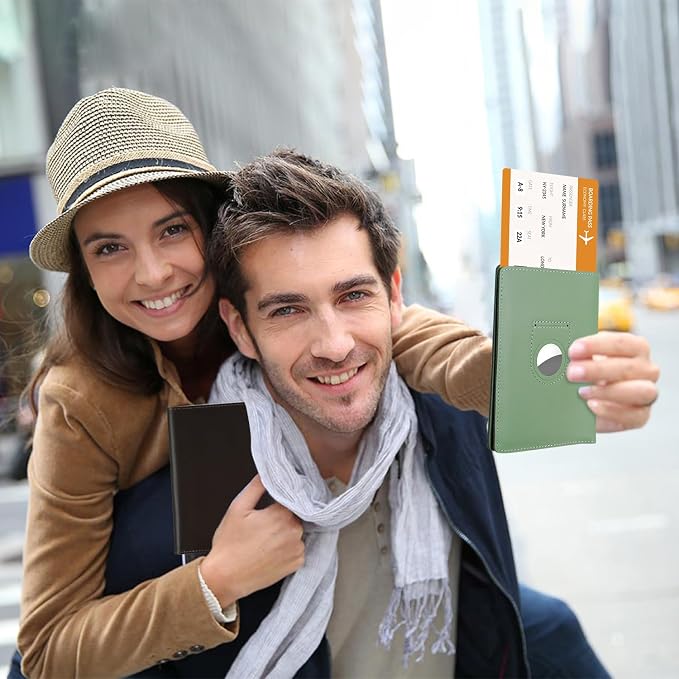 Full Grain Leather Passport Holder Cover for Men and Women Travel, Passport Wallet with AirTag Slot, Travel Must Haves Essentials Genuine Leather Passport Covers Gifts