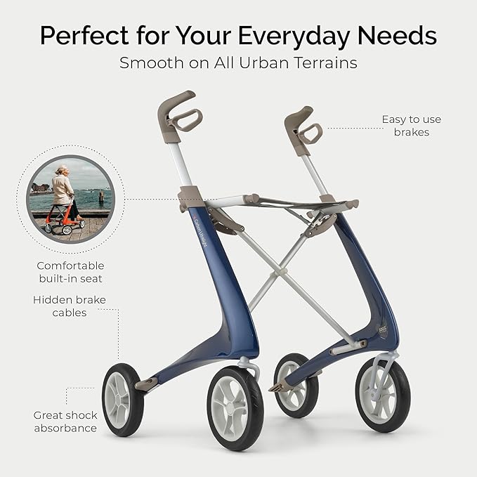 byACRE Carbon Ultralight Rollator Walker - 10.6 lbs Adult Walkers with 4 Wheels and Seat - Lightweight Seated Walkers with Wheels - Foldable Rolling Walker with Seat - Walker for Adults