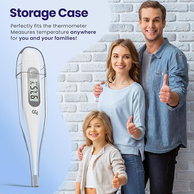 Femometer Digital Thermometer for Adults and Kids, Grey | Fever Alert, Memory Recall, C/F Switchable, Oral, Rectal or Under Arm Use