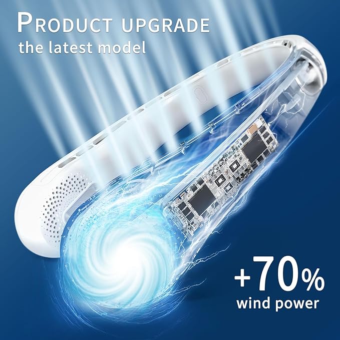 FrSara Bladeless Neck Fans Portable Rechargable, Adjustable, 360° Cooling | Super Quiet, No Blade Fan Design, No Hair Twisting, Even Air Volume On Both Sides, Non-Slip, Short Charging, Long Use Time