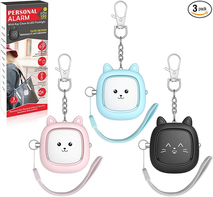 Personal Safety Alarm, VIGOROAD 3 Pack Loud 130dB Siren Emergency Panic Alarm with LED Light, Easy Pull Pin Keychain Self-Defense Security Alarm for Women, Seniors, Kids