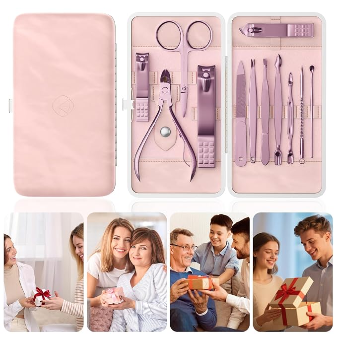 Manicure Set, Stainless Steel Nail Clipper Set with Travel Case | 12-Piece Set with Thicker Steel, Precision-ground Cutting Edges, and Smooth-finished Tools for Clean, Precise Trimming.