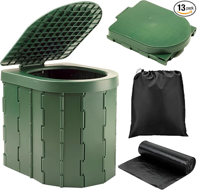 KINSPORY Camping Toilet, Portable Toilet for Adults & Kids, Foldable Potty & Outdoor Emergency Sanitation Products, Trash Can, Stool for Car Truck Camping Travel Hiking Fishing Long Trips (Green)