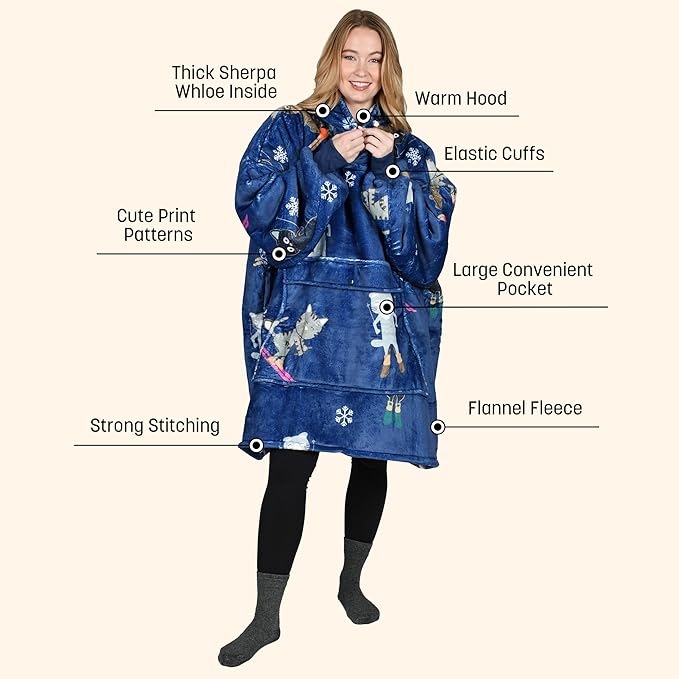 Catalonia Oversized Blanket Hoodie Sweatshirt, Wearable Sherpa Lounging Pullover for Adults Women Men