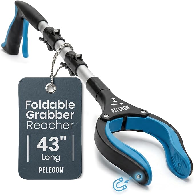 Pelegon Grabbers for Seniors Heavy Duty, 43 Inch Heavy Duty Grabber Reacher Tool, Foldable Long Reach Grabber with 90° Rotating Head, Magnetic Tips, Rubberized Grips, Aluminum Pick Up Tool - 1 Pack