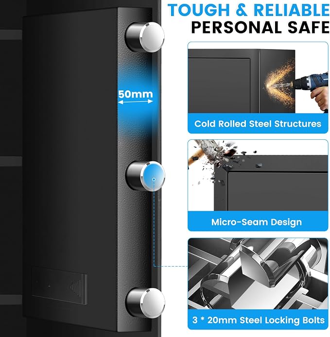 [23.6" Tall]Large Home Safe, 𝟒.𝟔 𝐂𝐮𝐟𝐭 Safe Box with Fireproof Waterproof Bag, Security Safes for Home with Programmable Keypad Keys, Smart Alert, Mute Mode, Anti-theft Digital Safe fo Valuables