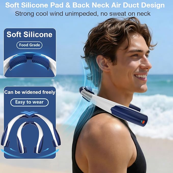 Portable Neck Fan, 6 Speeds Rechargeable Personal Fan with AI Chips, Hands-Free 360° Faster Cooling Wearable Fan, Ultra Quiet for Home, Office, Travel, Indoor, Outdoor - Navy Blue