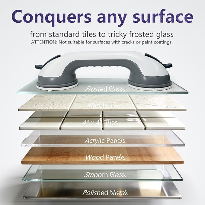 2 Pack Grab Bars for Bathtubs and Showers, Shower Handles for Elderly Seniors bar Safety 500 lbs Walls Handicap Heavy Duty Holder Hooks to Lift Large Tile Glass Suction Cups Tool