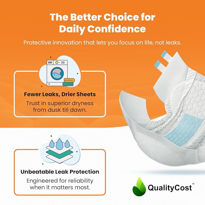 3XL Diapers QualityCost Adult Incontinence Underwear Briefs with Tabs, 80Pack, Unisex Briefs, Maximum Absorbency, Leak Proof, Disposable Pull-Ups for Overnight Diaper, Size 3XL (64-92 inch Waist) XXXL