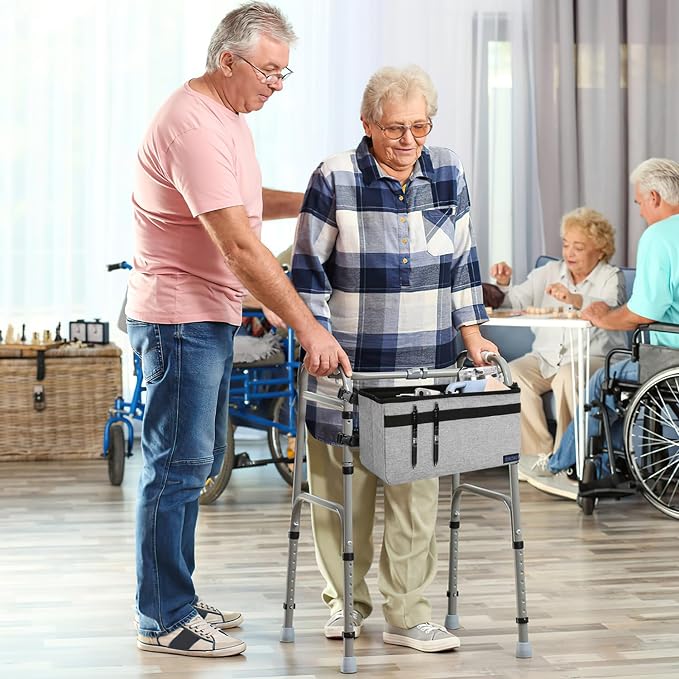 ZHCHG Walker Basket for Seniors, Walker Accessories Bag for Folding Walker | Large Capacity & Never Tipping Over, Best Gift- (Not Fit Rollator Walkers) -Gray