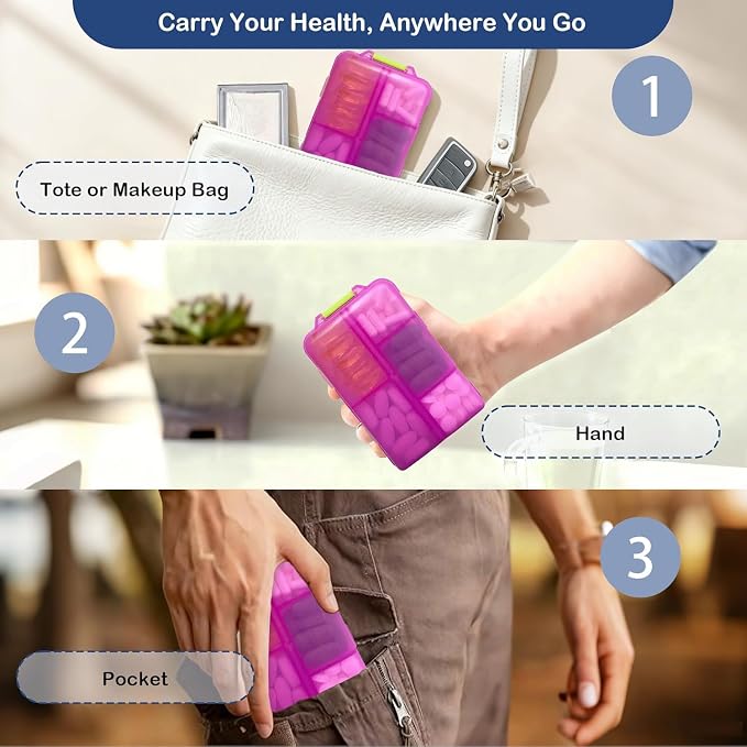 2026 New Extra Large Pill Box with Medicine Labels Travel Essentials Daily Med Container Mini Medication Organizer Storage Organizer Case 7 Day Pill Organizer(Pink+White+Grey)