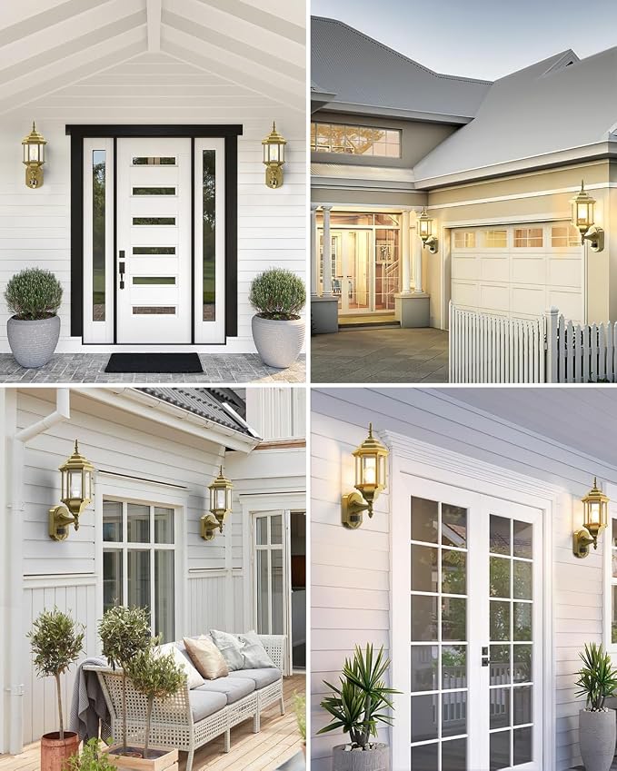 Redluck Motion Sensor Outdoor Wall Light Fixtures, 2Pack Outdoor Wall Lamps | Dusk to Dawn, Anti-Rust, Waterproof Aluminum Frame, Tempered Glass & Classic Exterior Porch Lights for House Garage, Gold