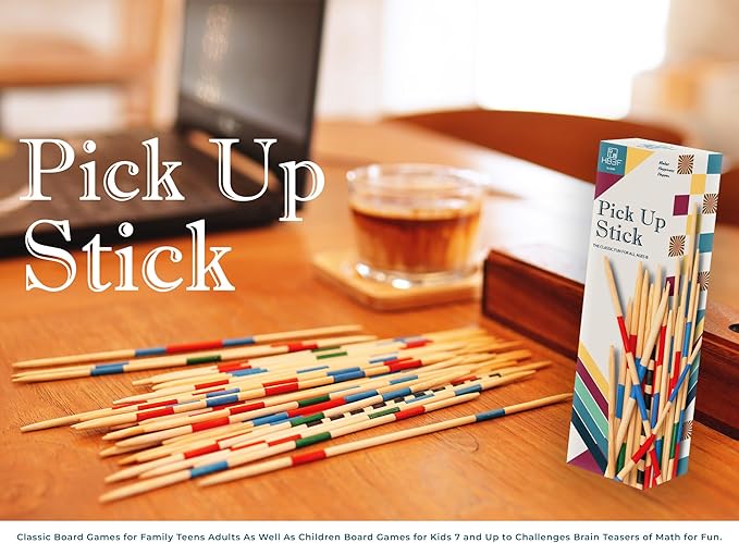 BSIRI Mikado Wooden Pick Up Sticks Game Original Classic Old Fashion Chinese Board Games for Adults and Seniors Toys in Family Brain Teasers of Mathematics Fun Table Wood Pickup Stick