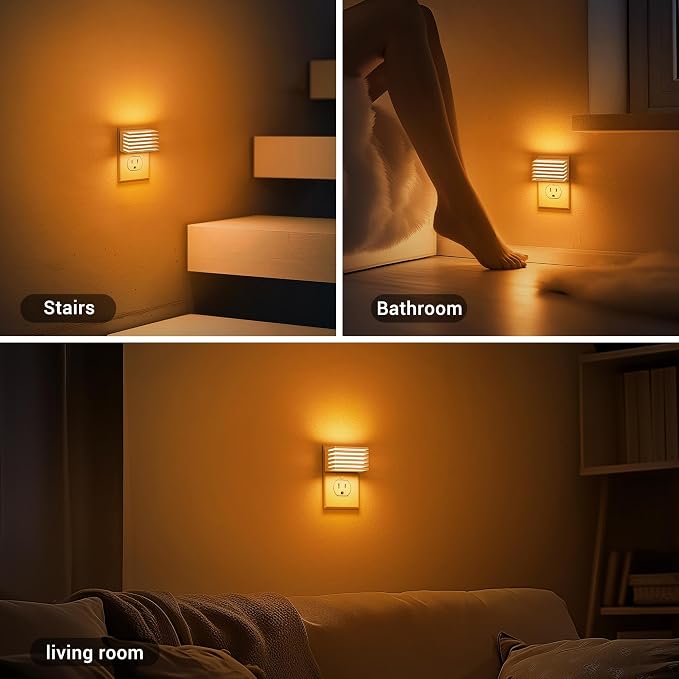 JandCase Amber Night Light, Night Lights Plug into Wall with Dusk to Dawn Sensor, Dimmable Plug in Night Light, Adjustable Brightness, [2 Pack] Amber Nightlight for Bedroom Bathroom Hallway