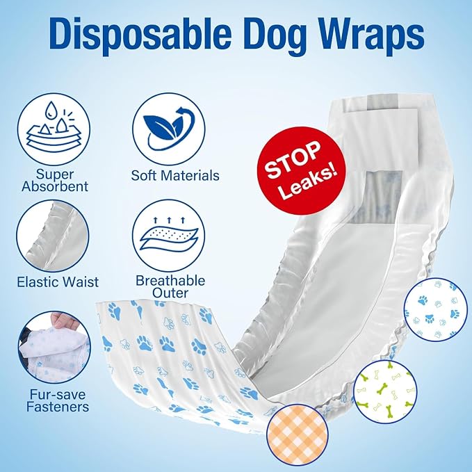 Pet Soft Disposable Male Dog Wraps - Dog Diapers for Male Dogs, Puppy Diapers 48pcs XSmall