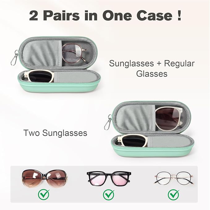 Double Eyeglasses Case, Dual Glasses Sunglasses Organizer with Zipper Closure, Eyewear Storage Box for Men Women Travel