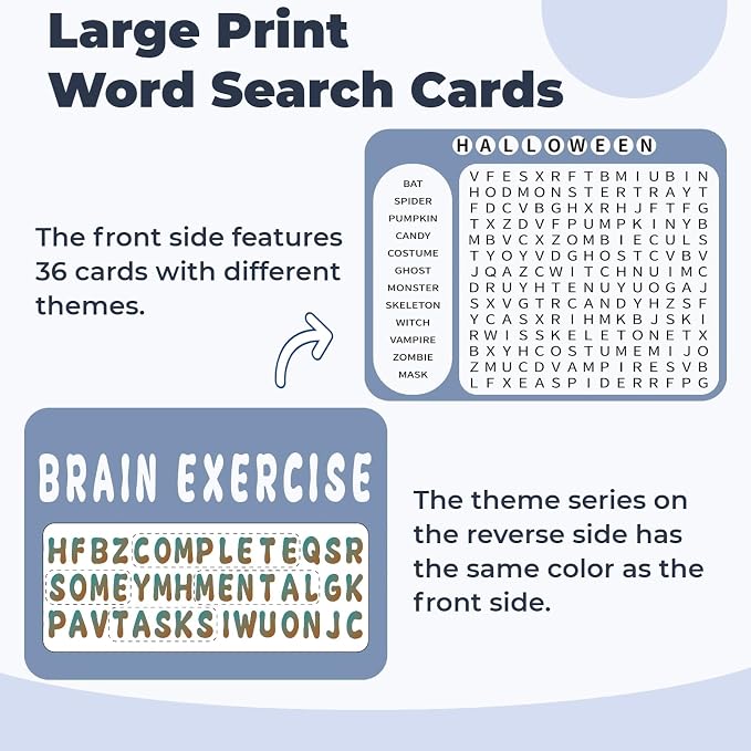 12 or 36 Pcs Reusable Word Search Cards for Dementia Game-Dementia Activities for Seniors with Alzheimer's-Elderly Alzheimer's Toys-Large Print Word Search Books (36 Large Print Word Search Books)