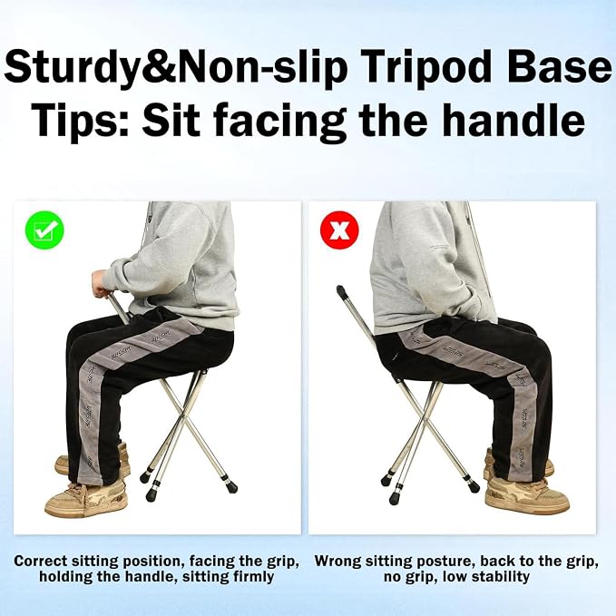 Cane with Seat, Folding Walking Cane Chair with LED Light, Height Adjustable Lightweight Aluminum Walking Stick with Seat, Portable Seat for Seniors & Adults, Fits 55.1–78.7 in Height, 250 lb Capacity