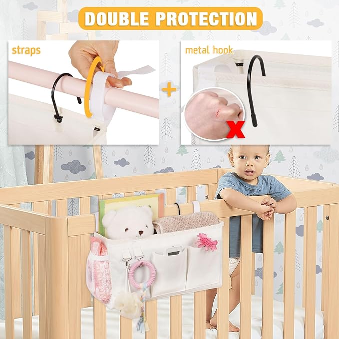 Lilithye Bedside Caddy, Bedside Storage Bag Hanging Organizer for Bunk Bed | Bed Caddy with Fixed Straps and Water Bottle Holder for Home, College Dorm, Bunk Bed, Hospital Bed and Crib Bed Rails