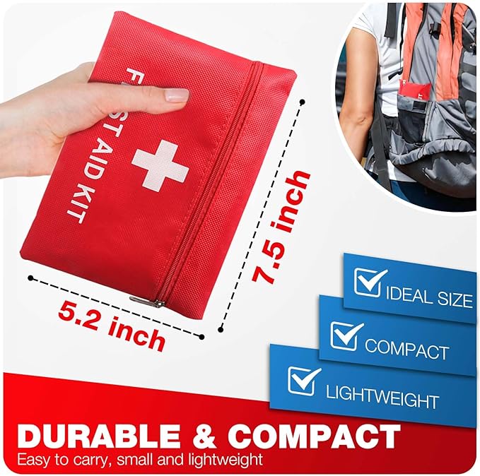 First Aid Kit for Home Car Travel 107 Piece Emergency Kits for Hiking Camping Small Trauma Kit for Boat Vehicle Lightweight Compact Pocket Aid Kit for Sports Outdoor Survival | Lightweight, Compact