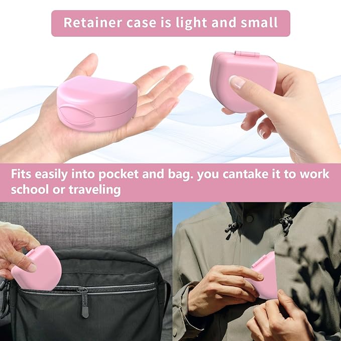 ARGOMAX 2-Pack Slim Aligner and Retainer Case, Portable Orthodontic Storage Container for Mouth Guards and Night Guards, Pink