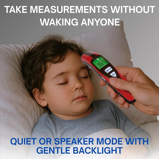Speaking Non-Contact Infrared Thermometer, English & Spanish, Home Readings | Auto-recalls the last 12 measurements | Clinical-grade accuracy on foreheads | Suits babies, children and adults alike