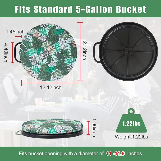 Foxtune 360-Degree Swivel Bucket Seat, 5 Gallon Bucket Lid, Spin Bucket Seat Cushion, Silent, Comfortable, Water-Resistant, for Fishing, Gardening, Hunting and Camping