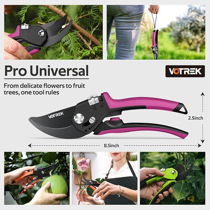 Pruning Shears for Gardening, [Patented Stepless Handle Opening] - Garden Scissors with Ultra-Sharp SK5 Steel for Weak Hand, Universal Fit for All Hand Sizes, Effortlessly Cuts 1-Inch Branches