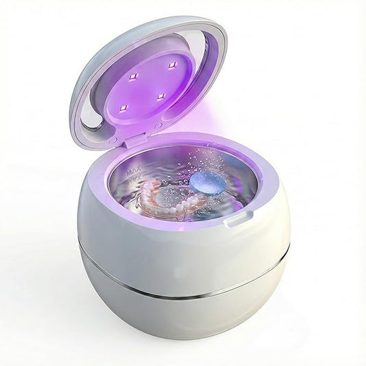 Ultrasonic Retainer Cleaner Machine, White, 42KHZ Dental Cleaning Pod For Denture, Toothbrush Heads,Jewelry, Braces, Digital Timer with 2 Modes, 180ML,304 stainless steel inner liner